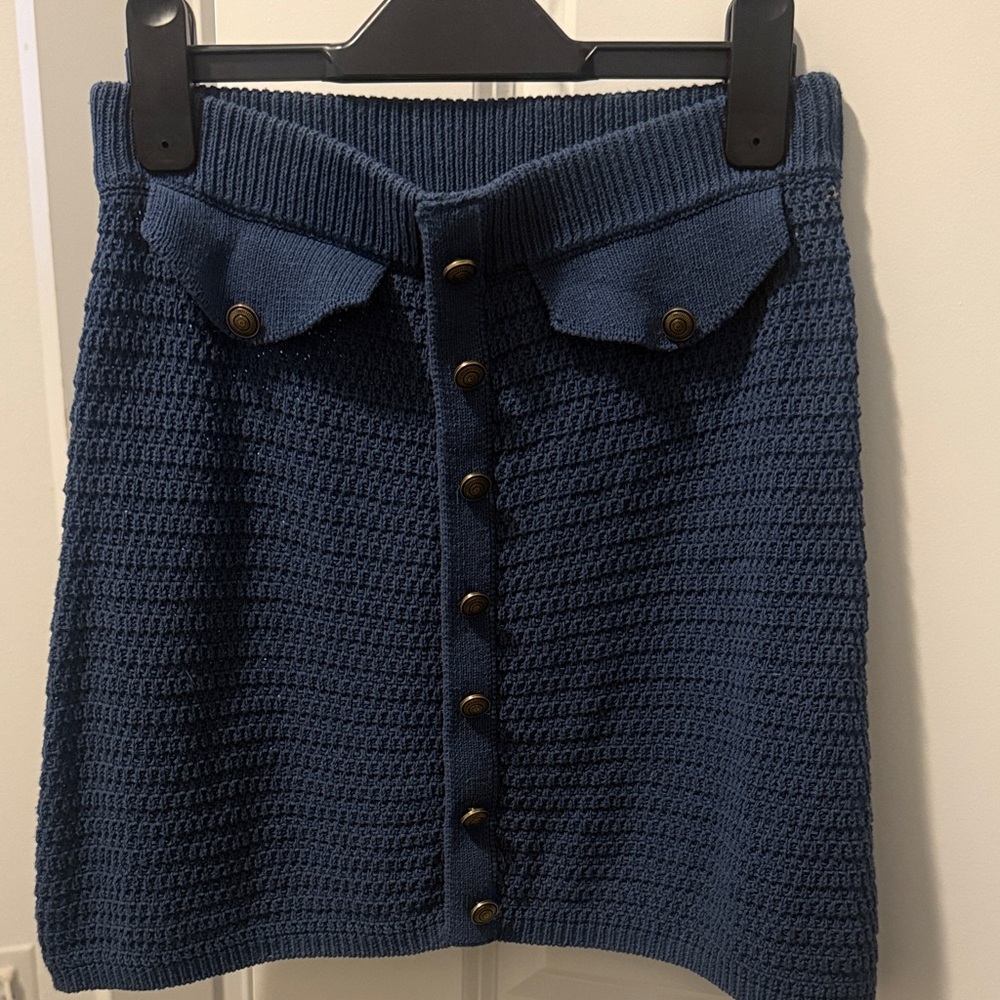 Zara Dark Blue Knit Mini Skirt with Buttons